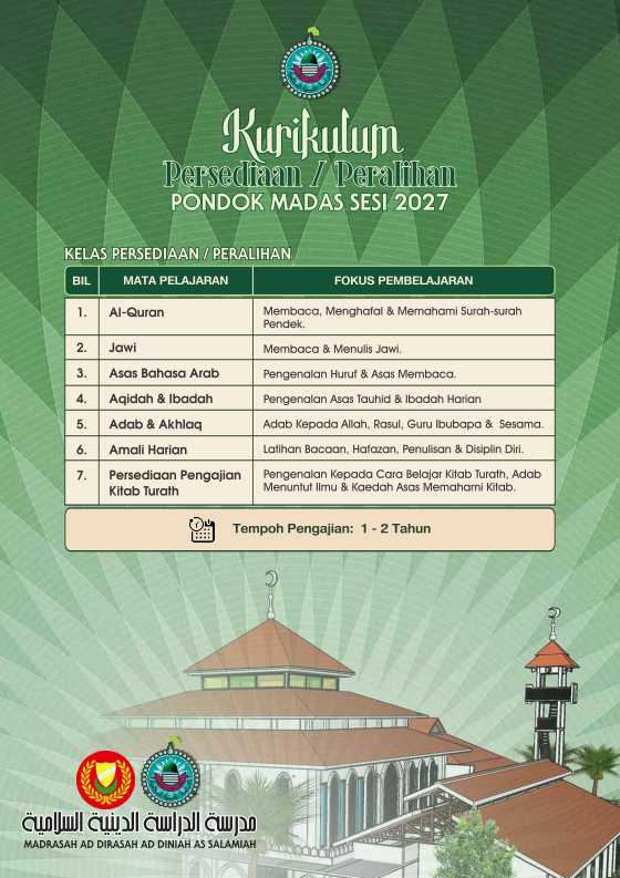 Kurikulum Persediaan - Pondok MADAS Sesi 2027