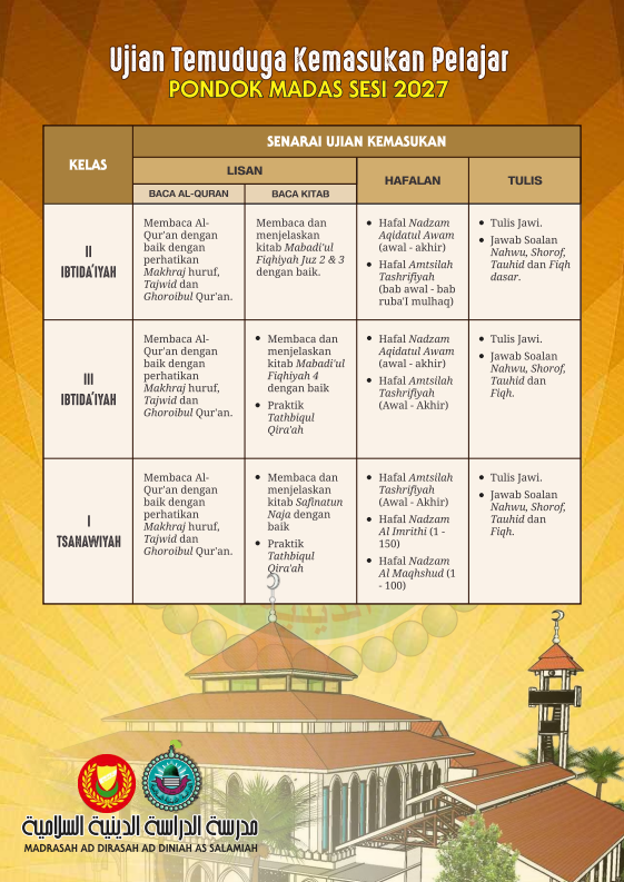 Ujian Temuduga - Pondok MADAS Sesi 2027